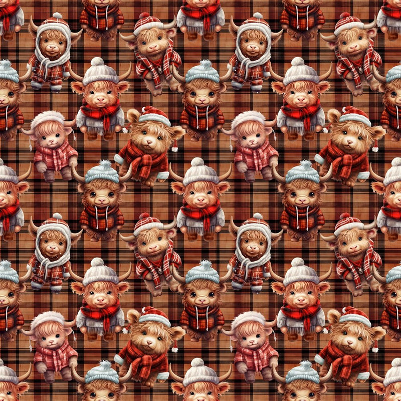 Highland Cows on Plaid Fabric - ineedfabric.com