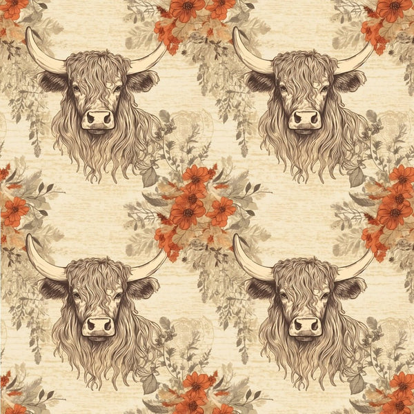 Highland Cows Pattern 14 Fabric - ineedfabric.com