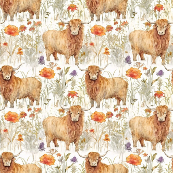 Highland Cows Pattern 16 Fabric - ineedfabric.com