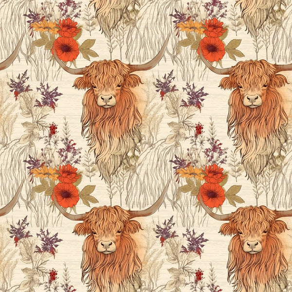 Highland Cows Pattern 2 Fabric - ineedfabric.com