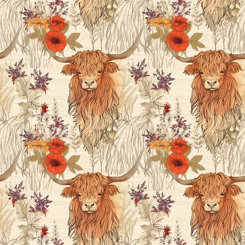 Highland Cows Pattern 2 Fabric - ineedfabric.com