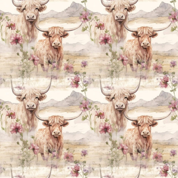 Highland Cows Pattern 3 Fabric - ineedfabric.com