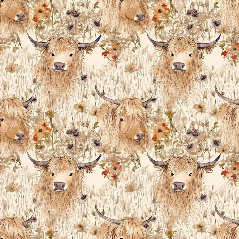 Highland Cows Pattern 5 Fabric - ineedfabric.com