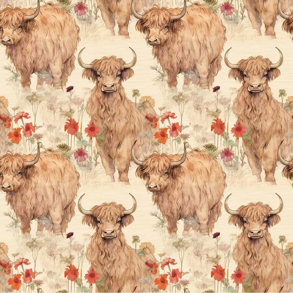 Highland Cows Pattern 6 Fabric - ineedfabric.com