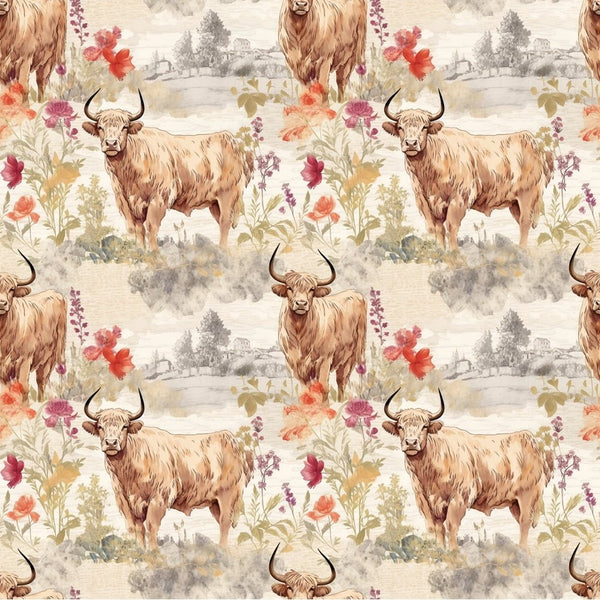 Highland Cows Pattern 7 Fabric - ineedfabric.com