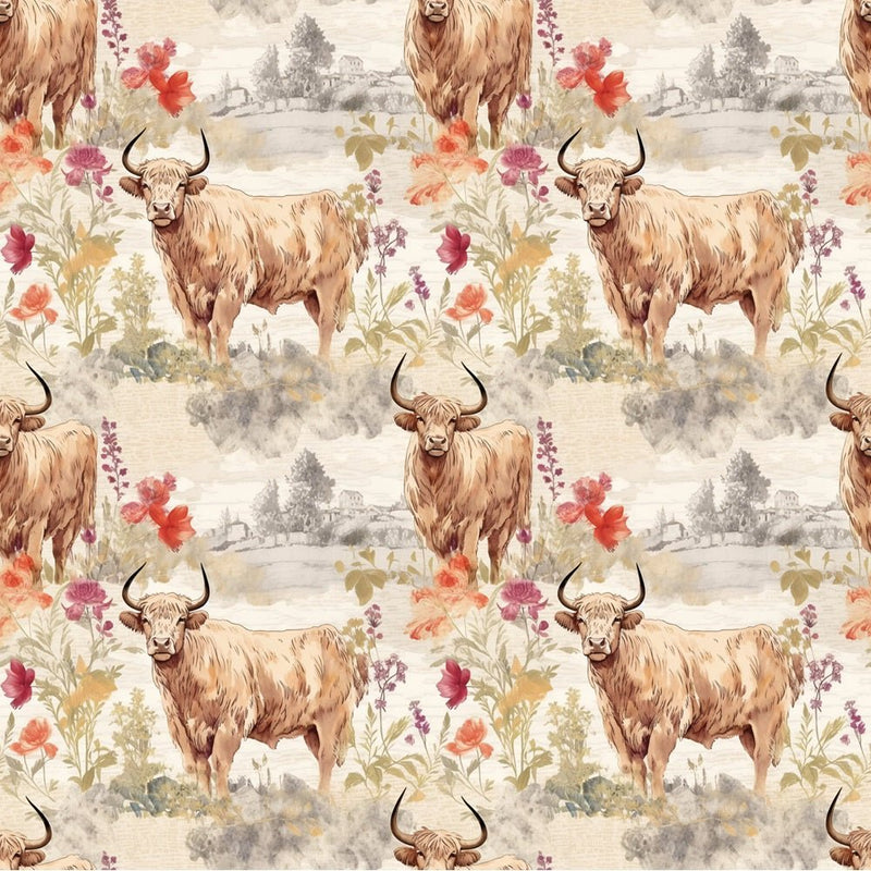 Highland Cows Pattern 7 Fabric - ineedfabric.com