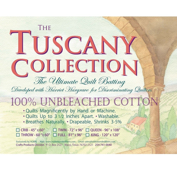 Hobbs Tuscany 100% Unbleached Cotton Batting - Queen Size 96" x 108" - ineedfabric.com
