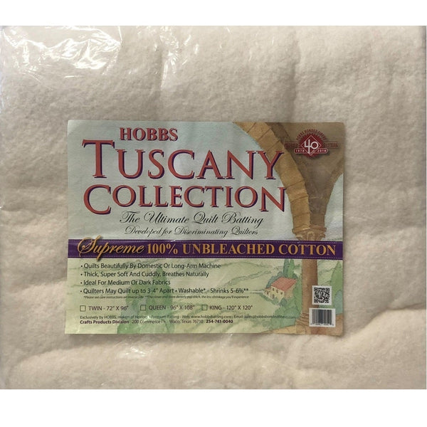 Hobbs Tuscany Supreme 100% Natural Cotton Batting - Twin Size 72" x 96" - ineedfabric.com