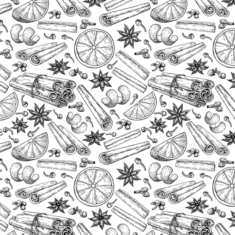 Holiday Cider Ingredients Fabric - Black - ineedfabric.com