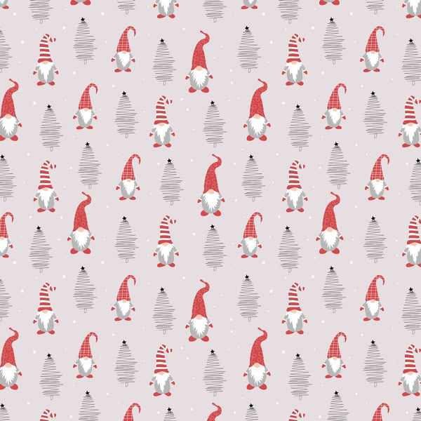 Holiday Gnomes, Hand Drawn Trees And Dots Fabric - Pale Pink - ineedfabric.com