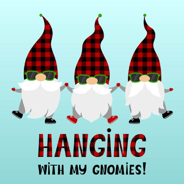 Holiday Gnomes, Hanging With My Gnomies Fabric Panel - Blue - ineedfabric.com