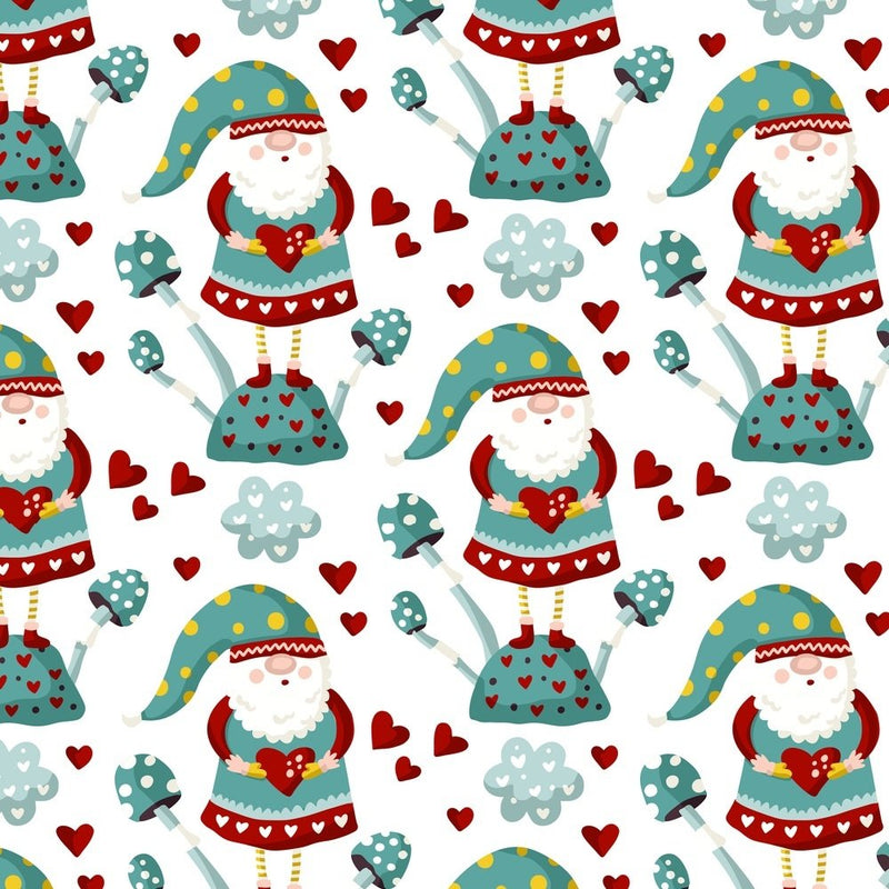 Holiday Gnomes, Hearts & Mushrooms - Teal - ineedfabric.com