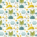 Holiday Gnomes, Moon & Raindrops - Yellow - ineedfabric.com