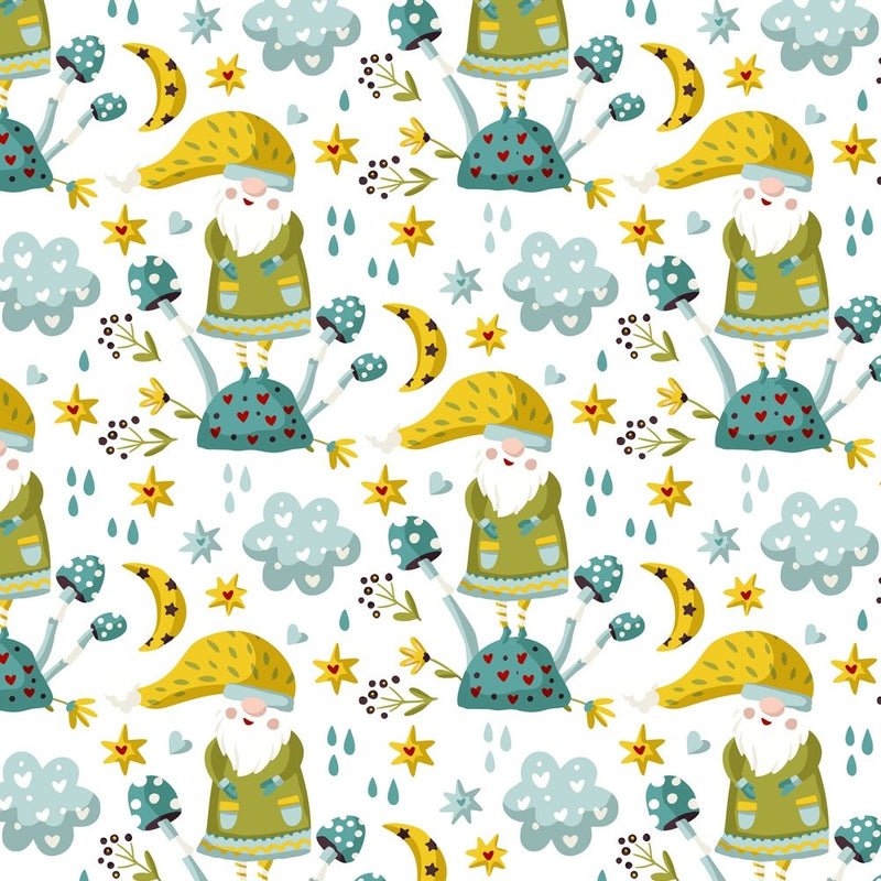 Holiday Gnomes, Moon & Raindrops - Yellow - ineedfabric.com