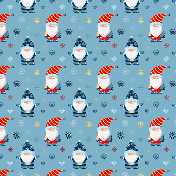 Holiday Gnomes, Snowflakes & Dwarfs - Blue - ineedfabric.com