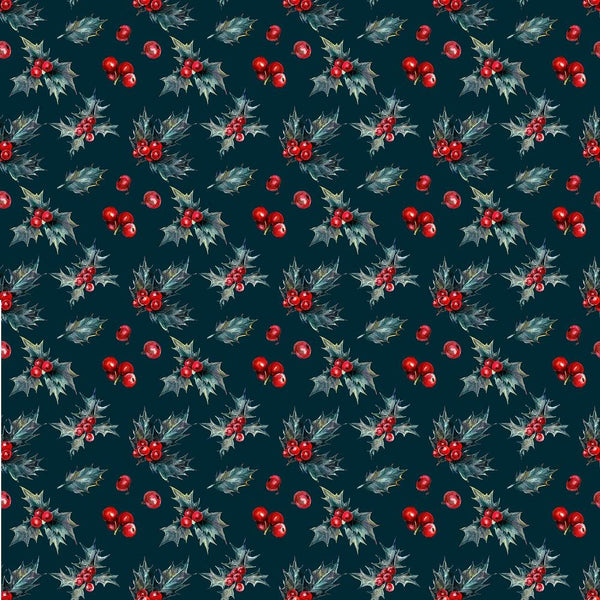 Holly Berries Allover Fabric - Navy Blue - ineedfabric.com