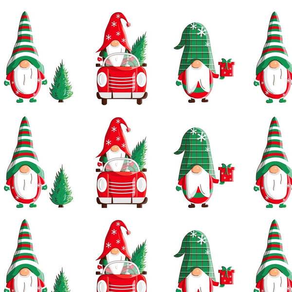 Holly Jolly Christmas Gnomes Fabric - White - ineedfabric.com