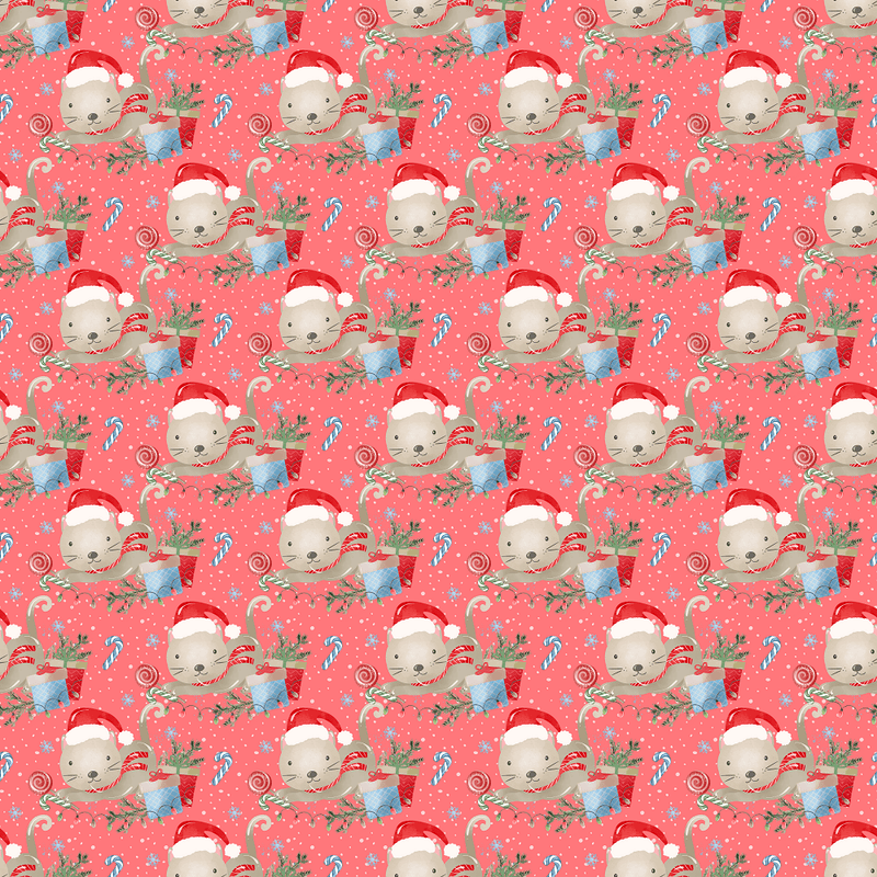 Holly Jolly Kitty Cat Fabric - Red - ineedfabric.com