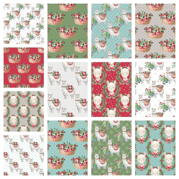 Holly Jolly Llamas Fabric Collection - 1/2 Yard Bundle - ineedfabric.com