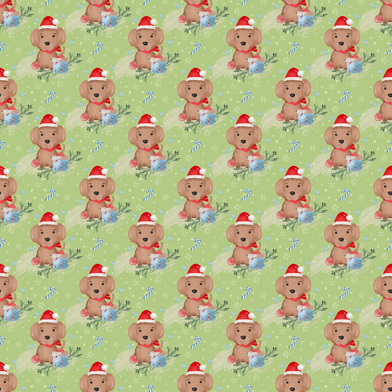 Holly Jolly Puppy Fabric - Green - ineedfabric.com