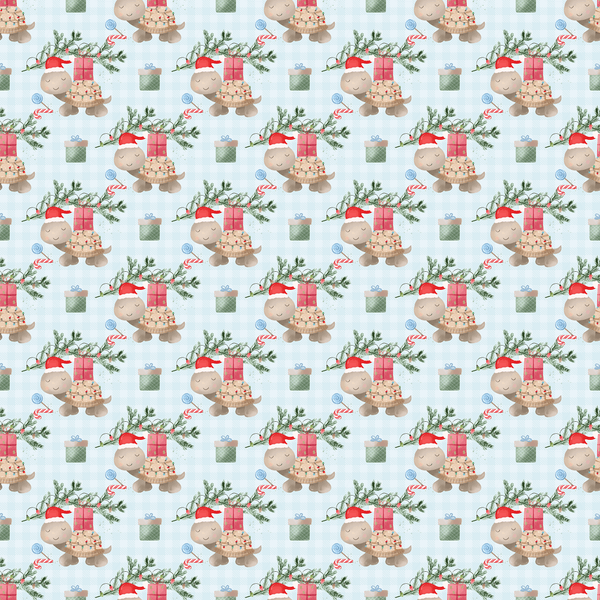 Holly Jolly Turtle Fabric - Blue - ineedfabric.com