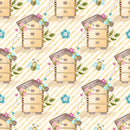 Honey Bee Colony & Stripes Fabric - White/Yellow - ineedfabric.com