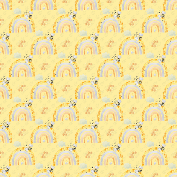 Honey Comb Rainbows on Leaf Fabric - Yellow - ineedfabric.com