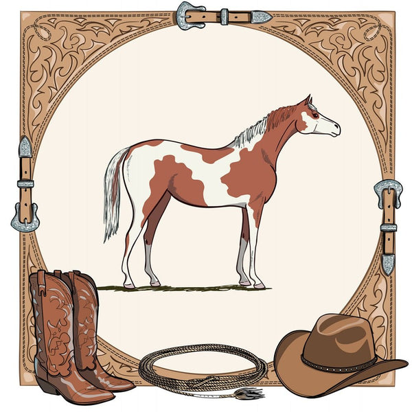 Horse in Western Leather Belt Frame Fabric Panel - ineedfabric.com