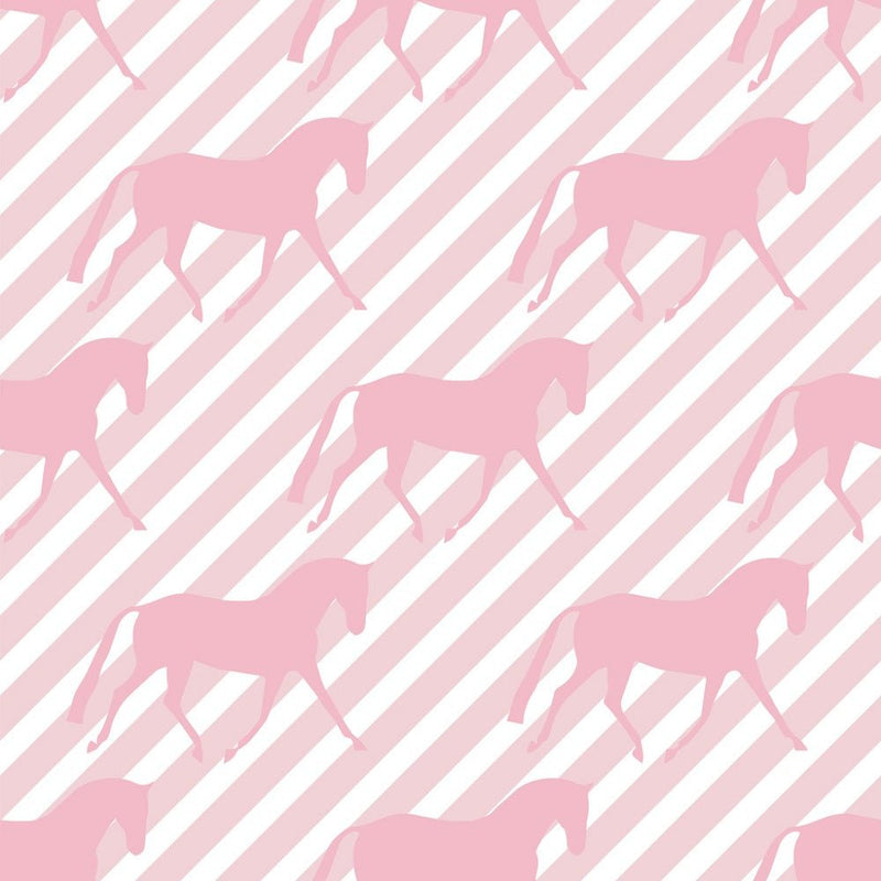 Horse Silhouettes on Diagonal Stripes Fabric - Pink - ineedfabric.com