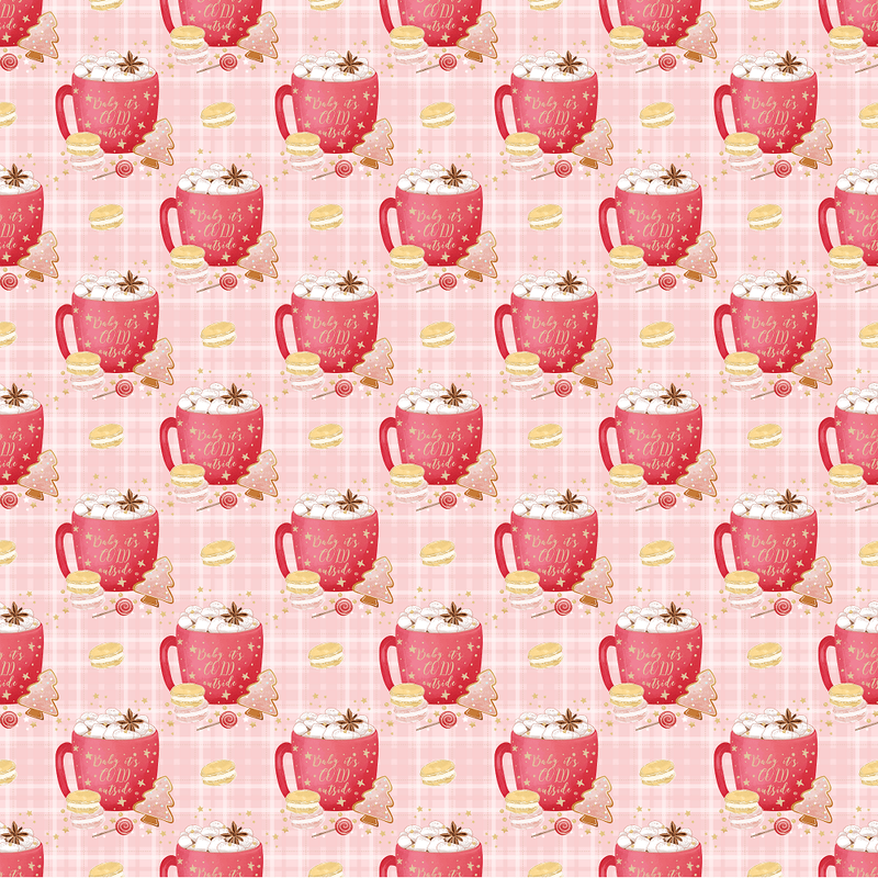 Hot Chocolate on Plaid Fabric - Pink - ineedfabric.com