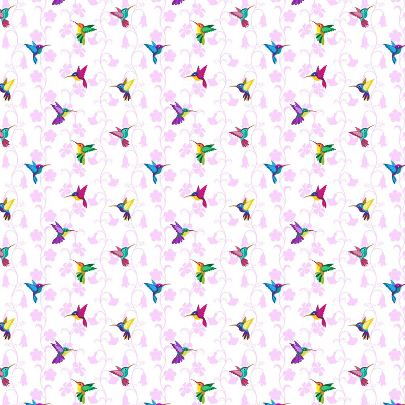 Hummingbird Floral Fabric - Purple - ineedfabric.com