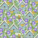 Hydrangea Birdsong, Birdhouse Fabric - Blue - ineedfabric.com