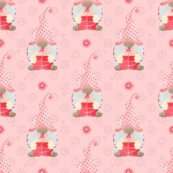 I Love You Gnomes with Present Fabric - Pink - ineedfabric.com