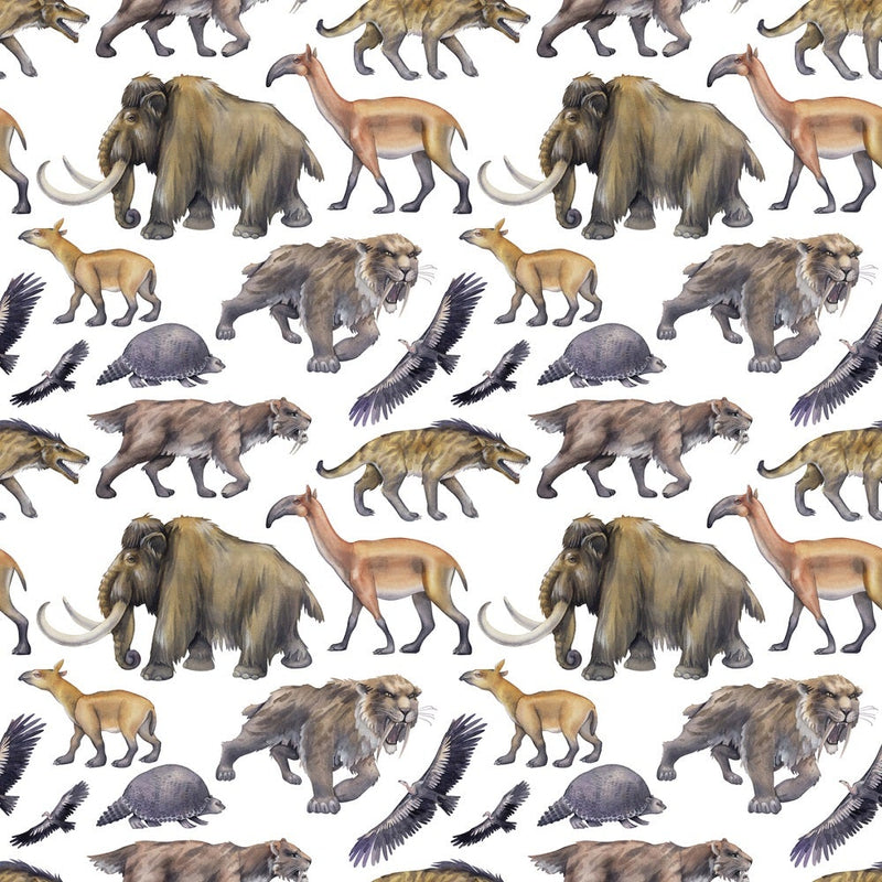 Ice Age Prehistoric Animals Fabric - ineedfabric.com