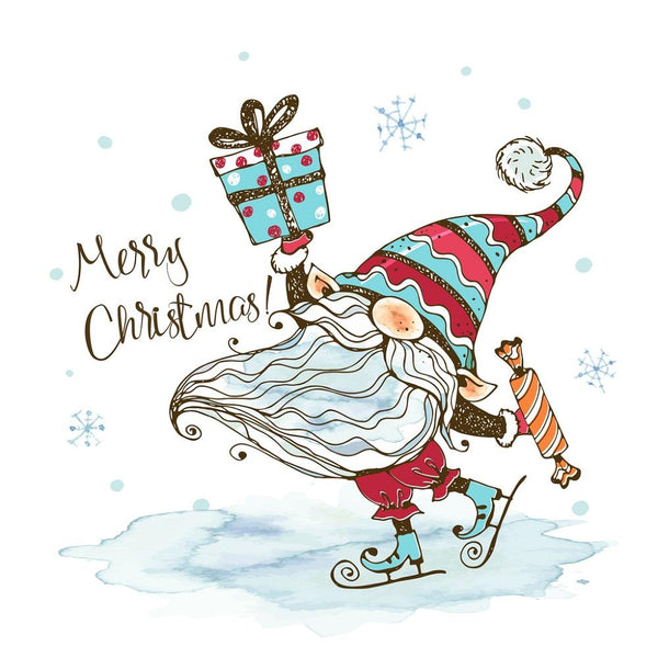 Ice Skating Nordic Gnome With Present Fabric Panel - ineedfabric.com