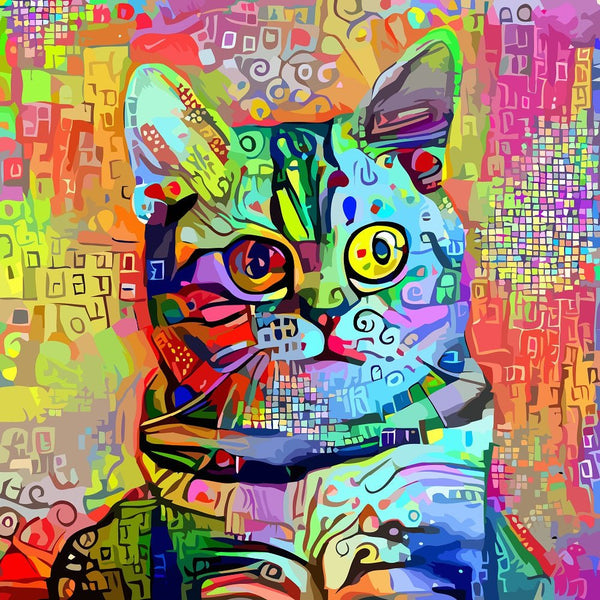 Impressionist Cat Portrait 3 Fabric Panel - ineedfabric.com