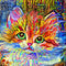 Impressionist Cat Portrait 4 Fabric Panel - ineedfabric.com