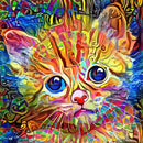 Impressionist Cat Portrait 8 Fabric Panel - ineedfabric.com