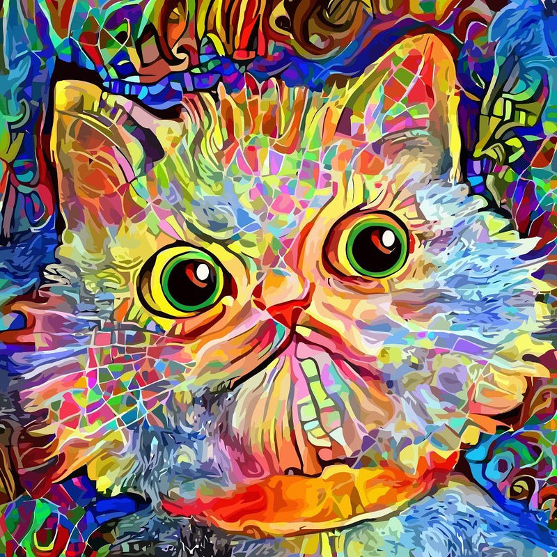 Impressionist Cat Portrait 9 Fabric Panel - ineedfabric.com