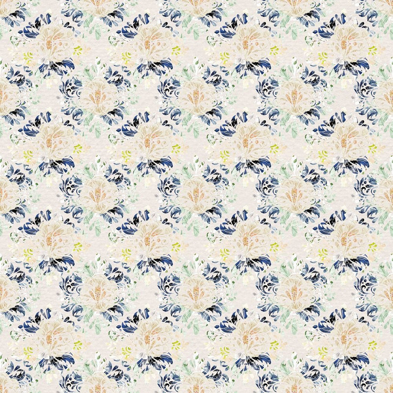 Indigo Blue Allover Floral Fabric - Tan - ineedfabric.com