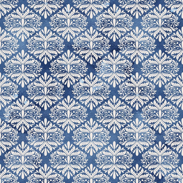 Indigo Blue Damask Fabric - Blue - ineedfabric.com