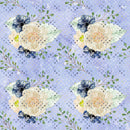 Indigo Blue Floral Bouquet & Branches on Dots Fabric - Blue - ineedfabric.com