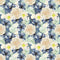 Indigo Blue Floral Bouquet on Dots Fabric - Blue - ineedfabric.com