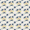 Indigo Blue Floral Bouquets on Text Fabric - Tan - ineedfabric.com
