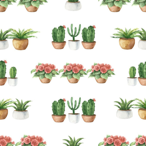 Indoor Green Plants Cactus & Roses Fabric - ineedfabric.com