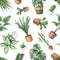 Indoor Green Plants Scattered Potted Plants Fabric - ineedfabric.com