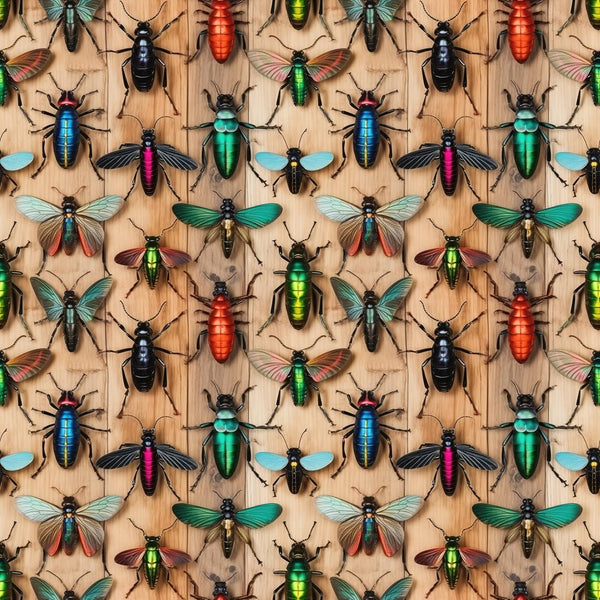 Insects On Wood Panels Fabric - ineedfabric.com