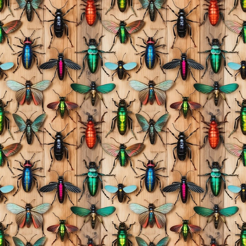 Insects On Wood Panels Fabric - ineedfabric.com