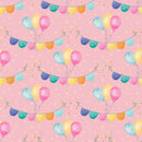 It's a Birthday Party Banners Fabric - Pink - ineedfabric.com