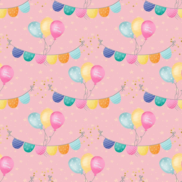 It's a Birthday Party Banners Fabric - Pink - ineedfabric.com